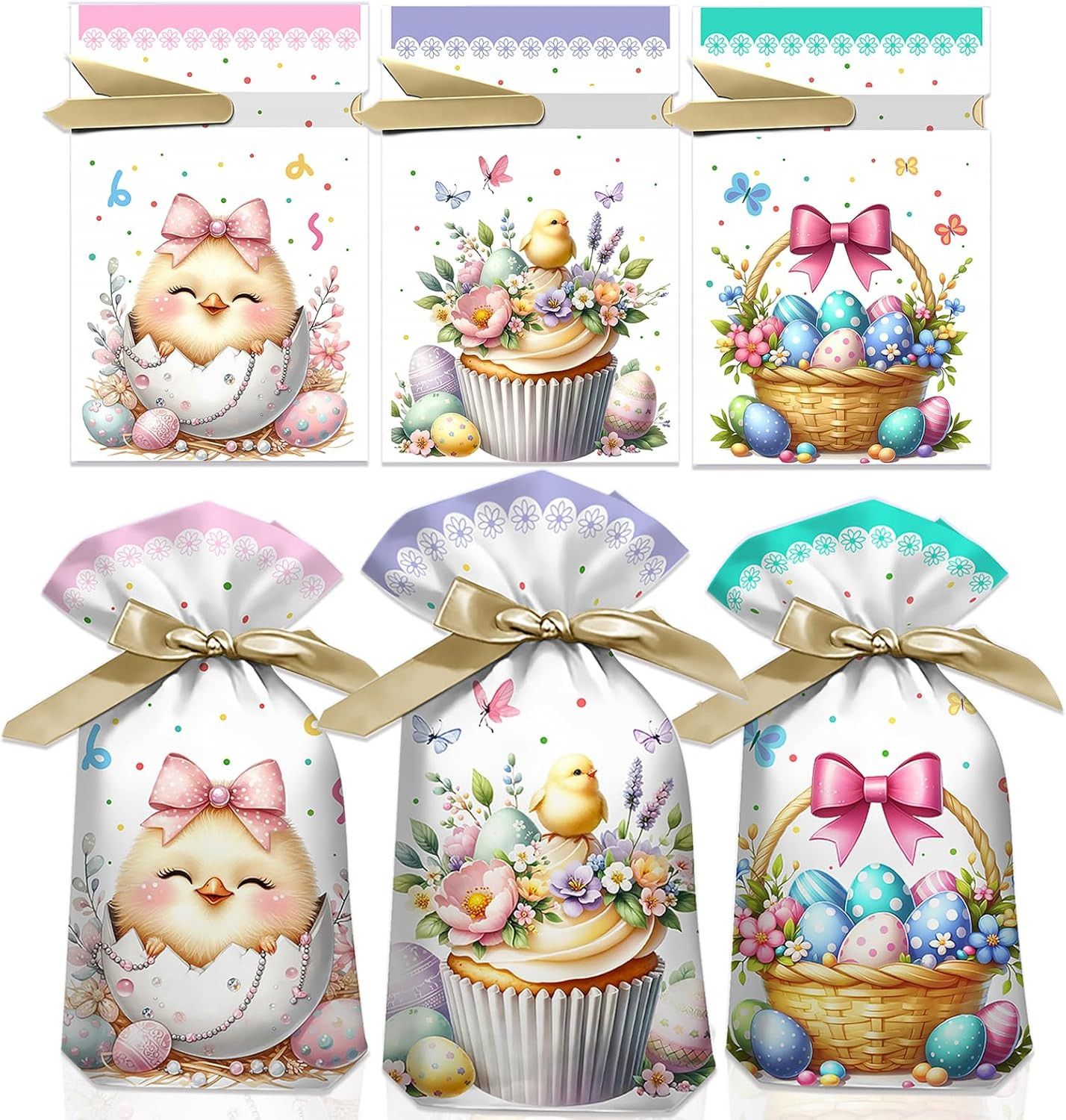 50 bolsas de regalo de Pascua con cordón, bolsas de plástico para Pascua