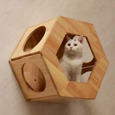 PETOMG Wall Mounted Cat House, Cat Wall Shelf, Large Cat Wall Bed Rubber Wood