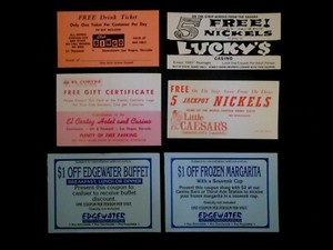 6 CASINO COUPONS CLUB BINGO, LUCKY'S, EL CORTEZ, LITTLE CAESAR'S & EDGEWATER 