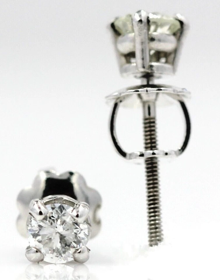 Natural Round Cut Diamond Stud Earrings 14K White Gold Screw Back 0.30CTW - Image 2 of 4