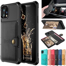 For iPhone 17 Pro Max 16 15 14 13 Magnetic Card Wallet Leather Shockproof Case