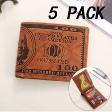 5 PACK Men 100 Dollar Bill Printed Leather Wallet Bifold Cash Card Holder Purse