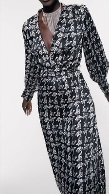 zara printed dress with belt