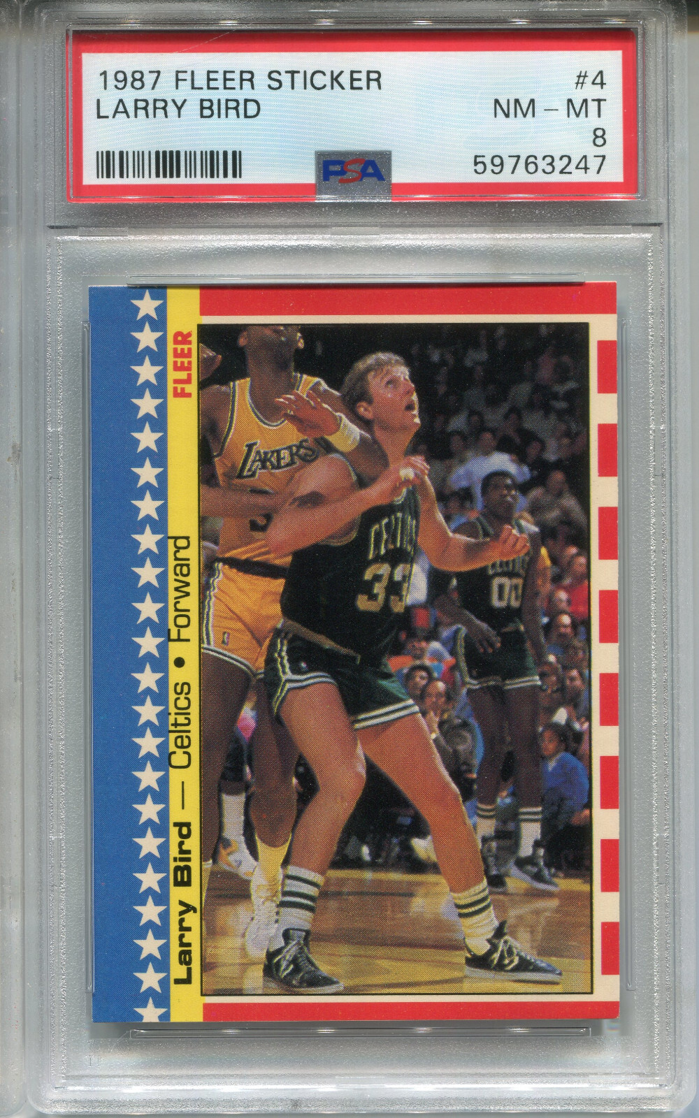 1987 Fleer Sticker #4 Larry Bird PSA 8 NM-MT Boston Celtics