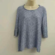 Rebecca Malone Womens Top Blouse Size L Blue White Flowy Preppy Ladies