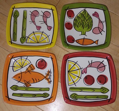  Set of 4 Jennifer Brinley Sidewalk Cafe Bistro Plates (Picasso Andy Warhol)