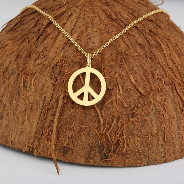 Alternate view of Spiritual Yoga Gift, Gift For Her Peace Symbol Pendant 14k Yellow Gold Plated