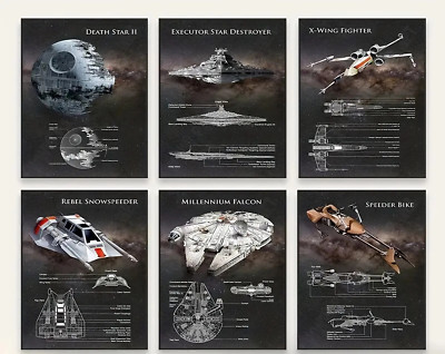 Star Wars Leinwand Wandbild Film Poster Druck Disney Todesstern Falke Zerstörer