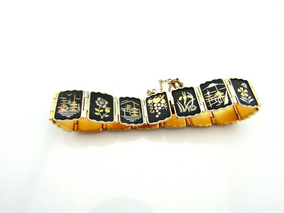Amita Japanisches antikes Damaszener Armband, Vintage 17,8 cm