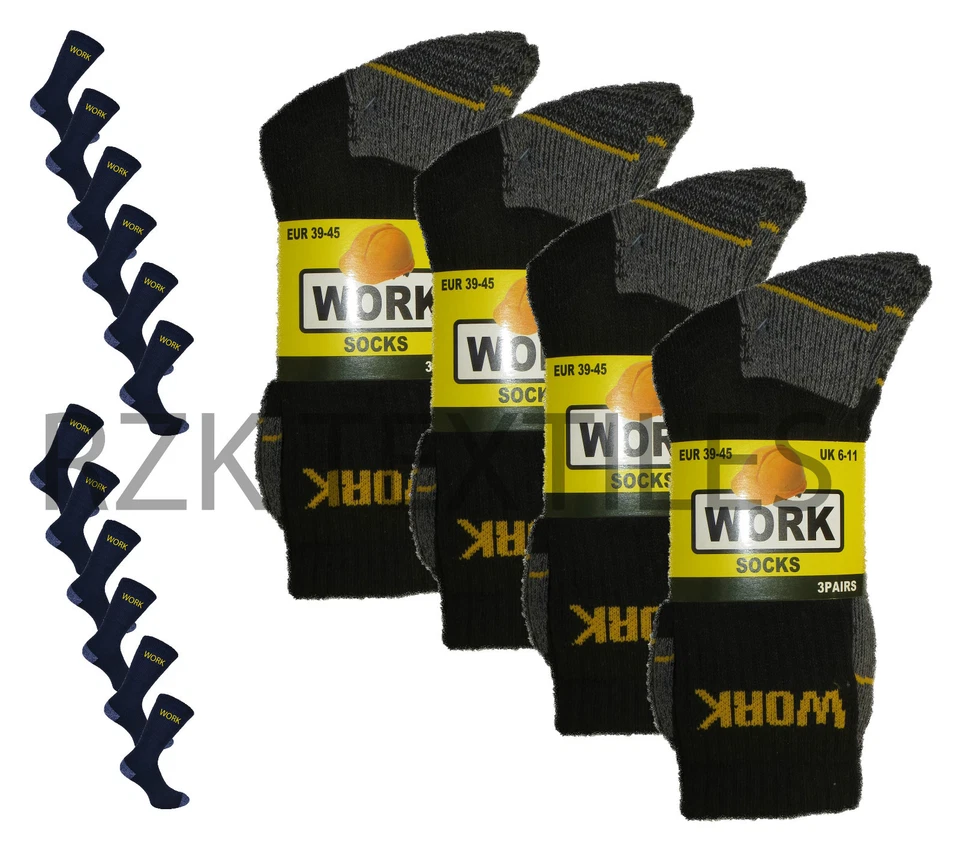 SOCKSTACK New 12 Pairs Mens Ultimate Work Boot Socks Size 6-11 Cushion Sole Reinforced Toe
