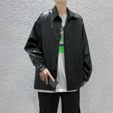 Camicia Blusa Giacca Top Larga Casual Punk Nera In Ecopelle Per Uomini E Donne