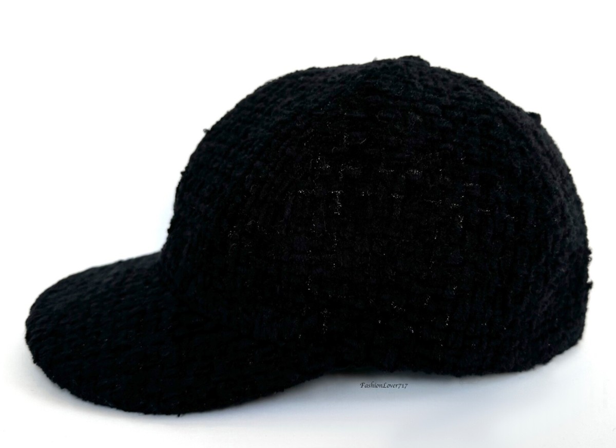 【MOMIJI】CHANEL Black CC Button Hat CHANEL 22B BLACK TWEED CC LOGO BASEBALL CAP HAT S | eBay