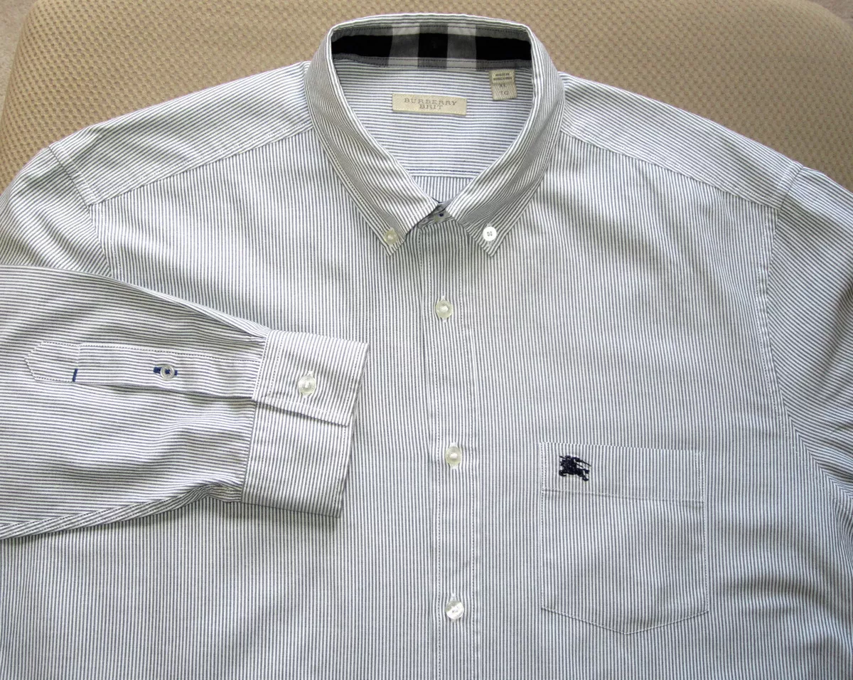 395 BURBERRY BRIT GRAY VERTICAL STRIPE W LOGO PLAID ACCENTS