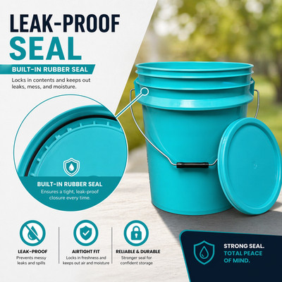 5 Gallon Food Grade Bucket with Airtight Lid | Heavy Duty, Blue