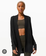 Lululemon Wrap It Up Cardigan Sweater Black 8 Merino Wool Open Front Longline