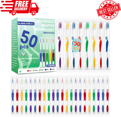 50 Pcs Disposable Toothbrushes Bulk Soft Bristle Individually Wrapped From USA