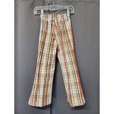 Sears Winnie the Pooh Pants Orange Green Plaid Retro 70s Flare Size 5 Slim