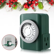 24 Hour 2 Grounded Outlets Mechanical Outlet Timer for Christmas, Plug in Light
