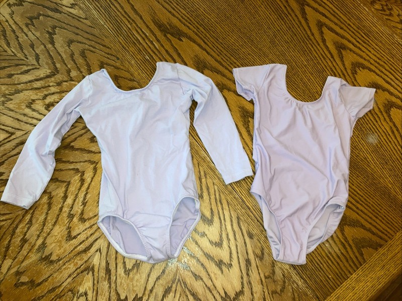 Lavender Leotard Bodysuit Lot Of 2 Long Sleeve/Short Sleeve Gymnastics Dance