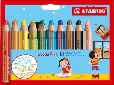 STABILO Multi-Talented Pencil woody 3 in 1 - Pack of 10 - Assorted Colors wit...