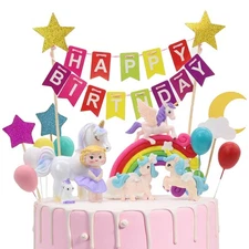 BiBo Unicorn Cake Topper Rainbow Cake Birthday DecorationsHappy Birthday Bann...