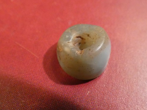 ANCIENT PRECOLUMBIAN MESOAMERICAN GREEN MAYAN CUPPED SHAPED DISC BEAD 10.2-6.1 - Picture 4 of 6