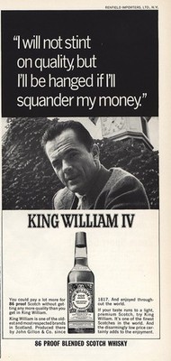 1966 King William IV Whisky: I Will Not Stint Vintage Print Ad