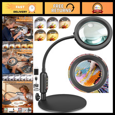 30X 10X LED Magnifying Glass with Light  Stand, Dimmable Optical Lens, Hands-Fr