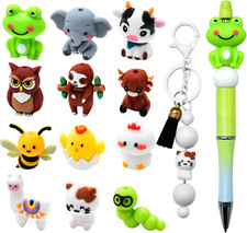 3D Animal Silicone Beads for Keychain Making, 12 PCS Silicone Focal Beads for Pe