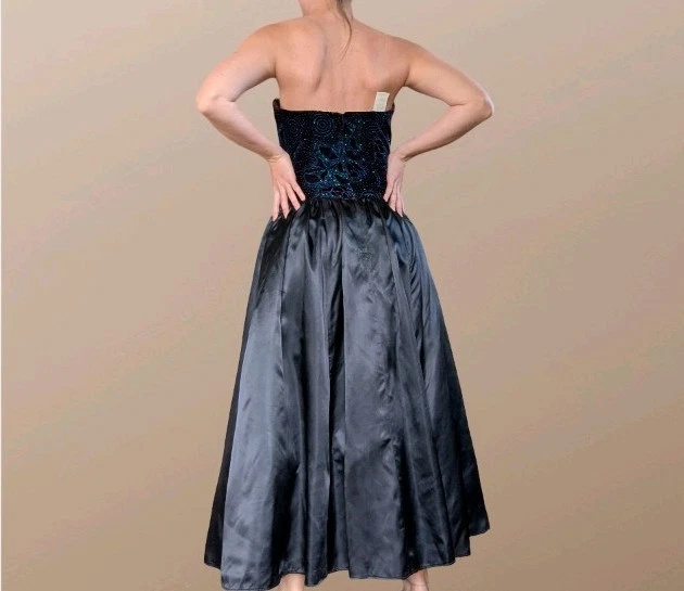 VTG Gunne Sax Jessica McClintock Corset Beaded Strapless Prom Gown  Size 4 - Image 3 of 4