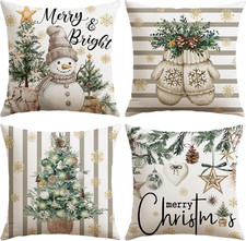 Merry Christmas Throw Pillow Covers 16x16 Inch Set of 4, Xmas Trees Merry  Brig