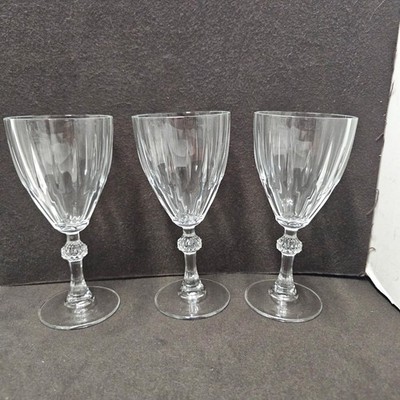 Pasabahce Diamond Stemmed 7.5'' Clear Crystal Wine Glasses Set Of 3 EUC
