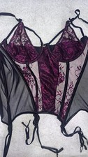 Frederick's of Hollywood Overbust Lace Bustier Black/Purple 36A X118-1742