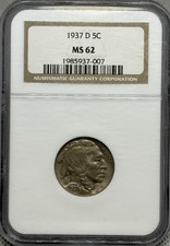 1937 D Buffalo Nickel, NGC MS62, OG Holder, Gorgeous, Low Mintage! ??