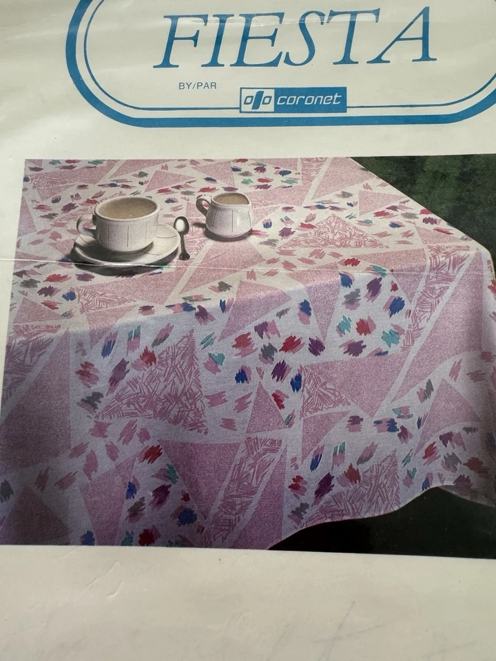 Vintage New in Package Fiesta Pink Tablecloth Geometric 80s 90s 59" x 98" EG - Image 2 of 4