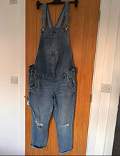 H&M MAMA Maternity Denim Dungarees XL Blue Adjustable Straps Pockets Stretch