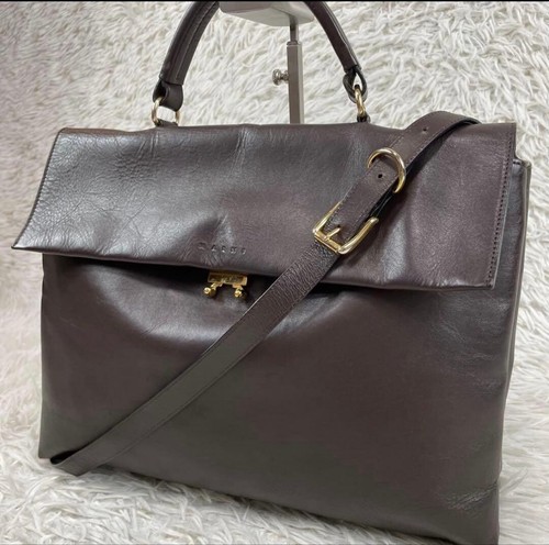 MARNI Brown Leather 2Way Trunk Bag Shoulder Handbag Gold Hardware Italy Dust Bag