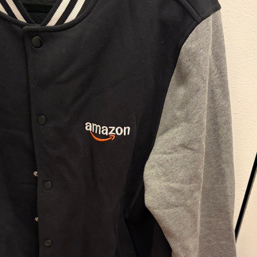 Sport-Tek Unisex Black and Gray Amazon Varsity Bomber Jacket Size M View 4