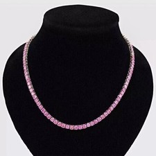 18CT Round Cut Lab Created Pink Sapphire Tennis Necklace 14K White Gold Plated