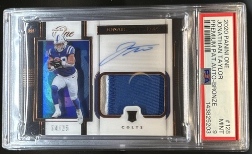 2020 Panini One Jonathan Taylor Premium Patch Bronze RC Auto #/25 Colts PSA 9