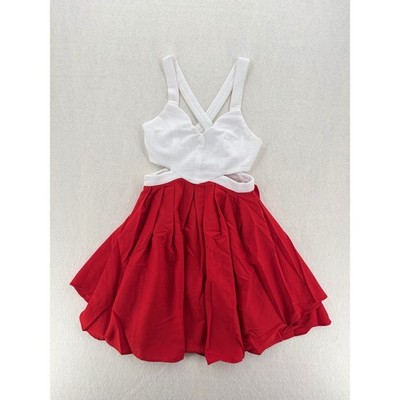 The Sang Women Red White Cut Out Fit Flare Dress Criss Cross Back Large