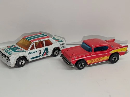 Matchbox And Hotwheels Lot Red 57 Chevy Italia Fiat White Green Vtg Cars