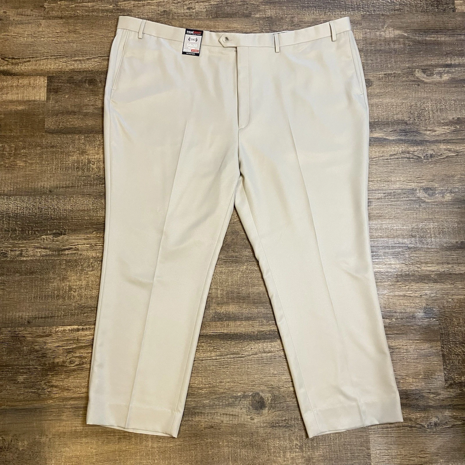 Roundtree Yorke Travel Smart Men's Dress Pants 54x30 Big Tan Actual 56" Pleated