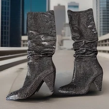 INC Women's 7M Gerii Rhinestone Metallic Slouch Knee-High Boots NWOT