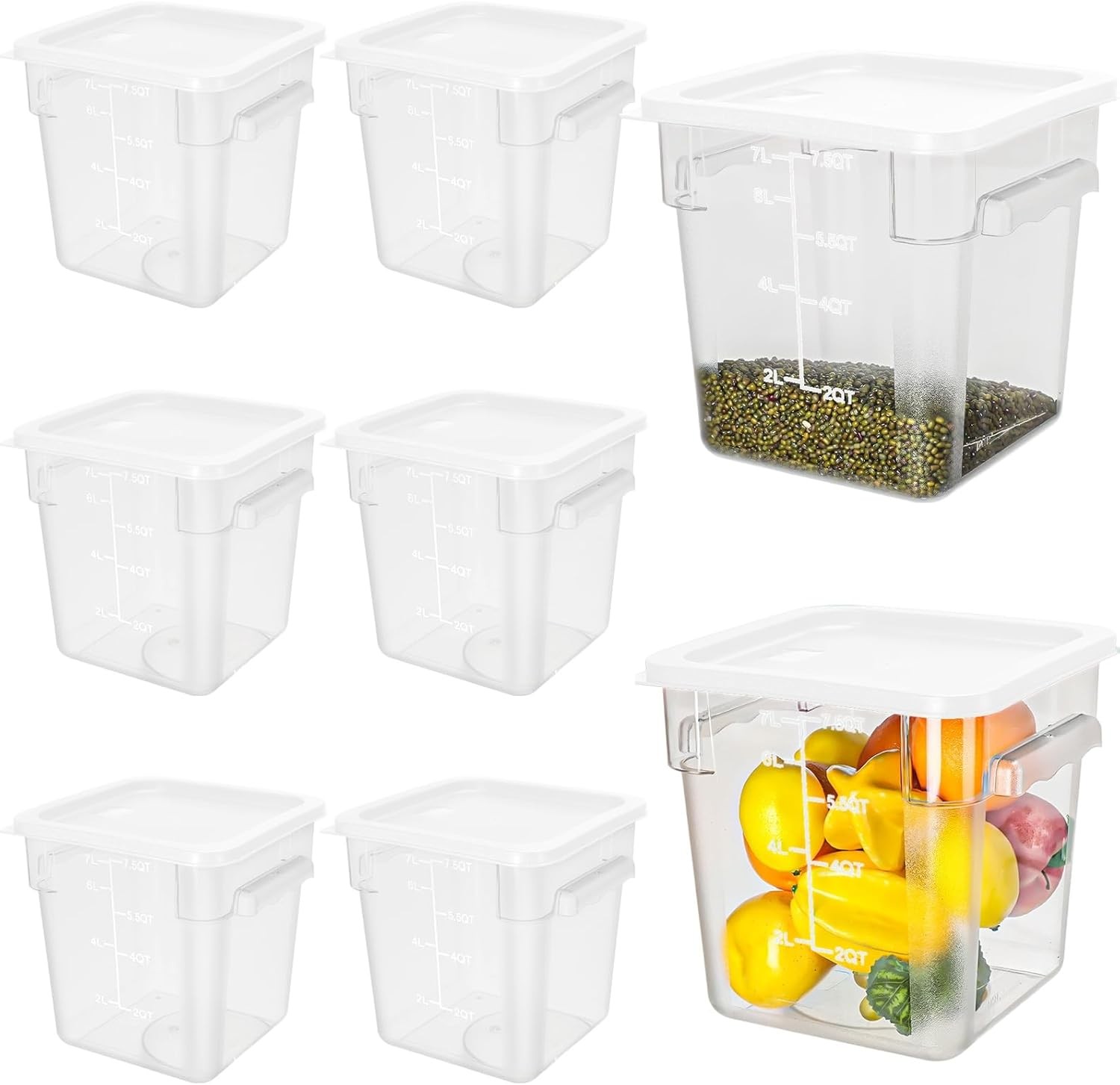 8 Pack 8 Qt Clear Food Storage Container W/ Handles & Lid Commercial Grade