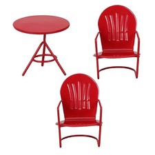 9 pcs Dollhouse Bistro Table & Chairs - Metal Miniatures Red Coffee Tea Dining