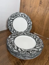 5 J.G. Meakin Renaissance Grey/Black Dessert or Pie Plates 6 7/8"