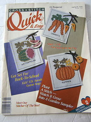 Quick & Easy Cross Stitch August 1990 Back Issue Pattern Magazine Sampler Veggie