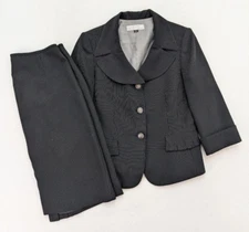 Tahari Women's Skirt Suit Size 10 Black Pinstripe 3/4 Sleeve Business Career