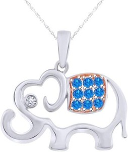 Authentic Elephant Pendant 18"Necklace Simulated Birthstone 925 White Gold Plated Sterling